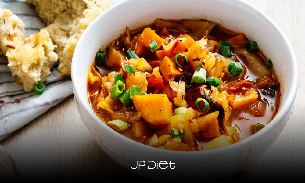 fermented kimchi and sweet potato soup to heal your gut